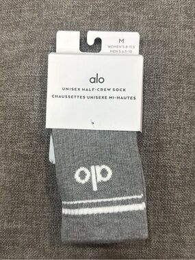 ALO Yoga Half-Crew Socks in Gray with White Stripes